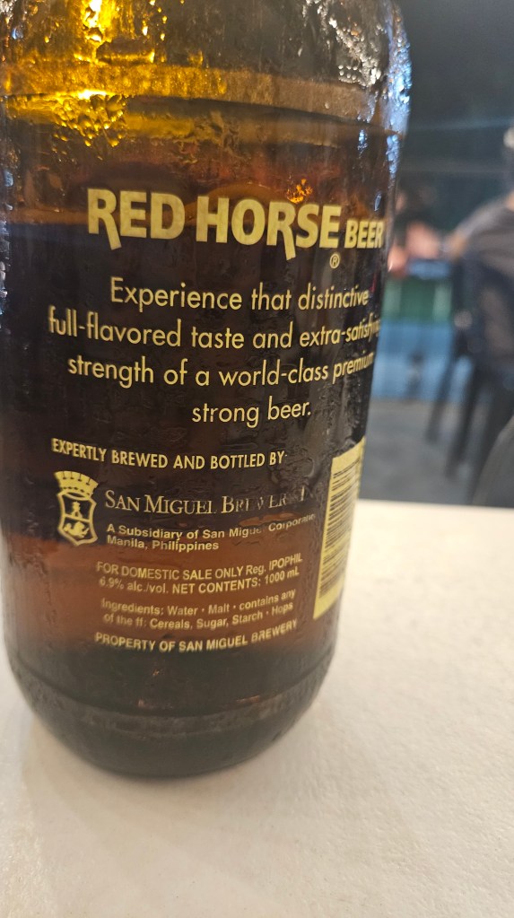 Back of the bottle of Red Horse beer in the Philippines